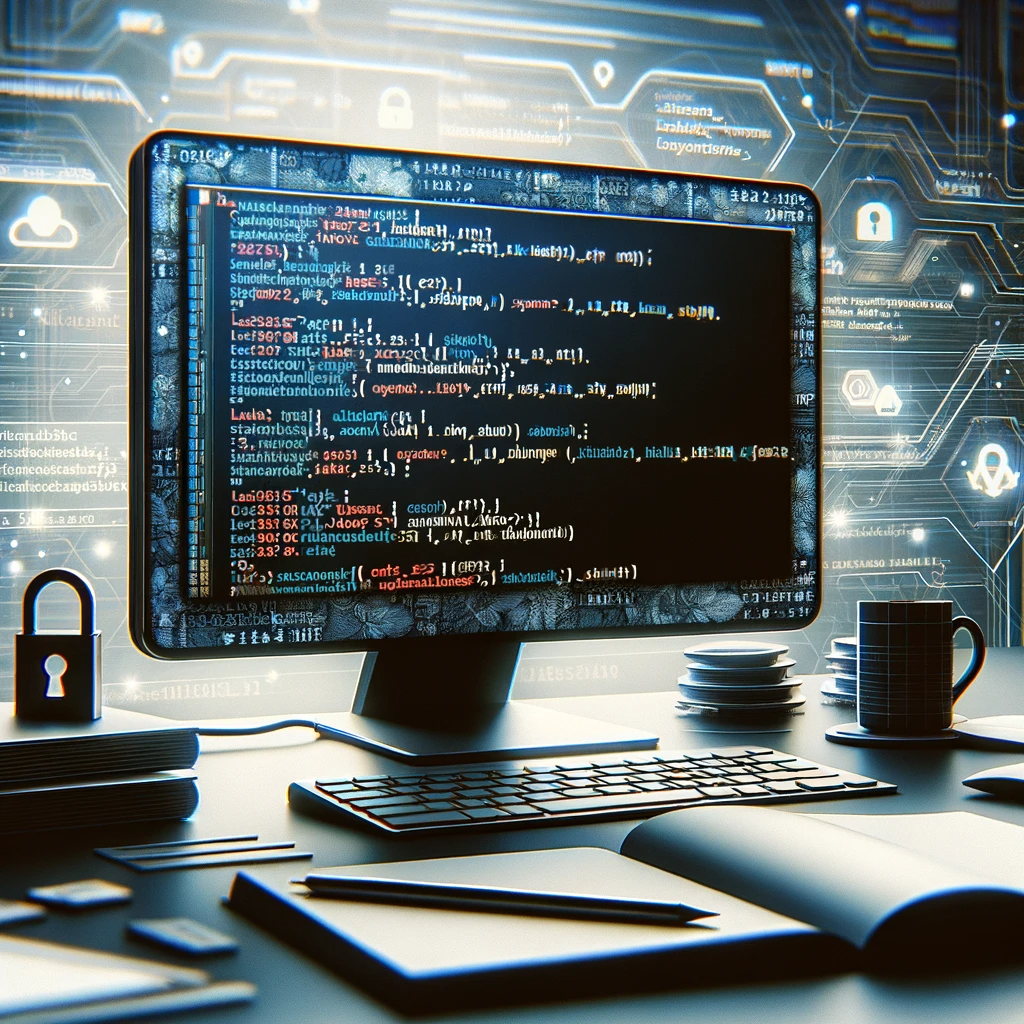 Illustration of linux command in a modern workspace